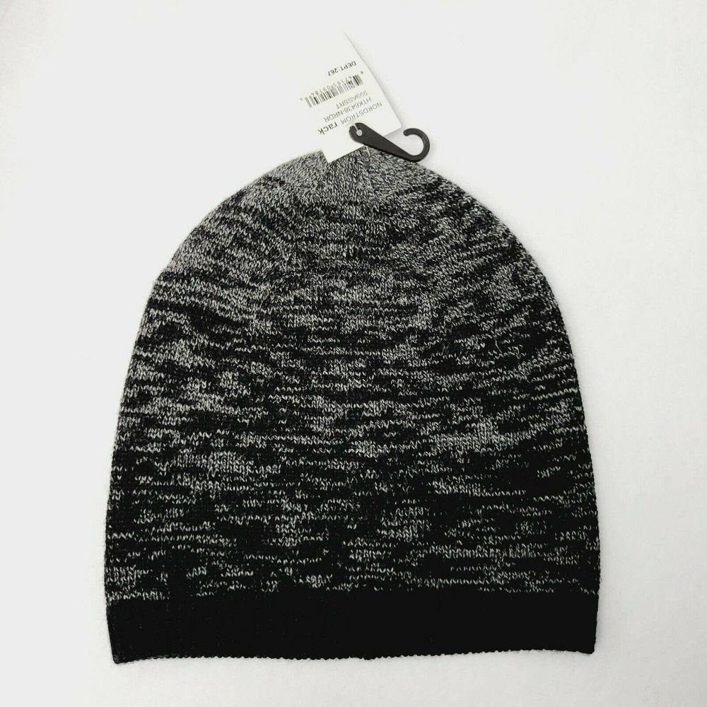 NWT Stewart of Scotland Jersey Knit Wool Blend Knit Slouchy Beanie Black/Gray